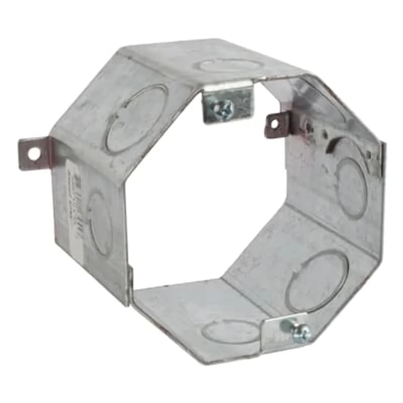 Octagon Concrete Box, 35 Cubic Inches, 4 Inch Diameter x 3 Inch Depth, 1/2 Inch and 3/4 Inch Knockouts, Pre-Galvanized Steel, Drawn Construction, For use with Conduit
