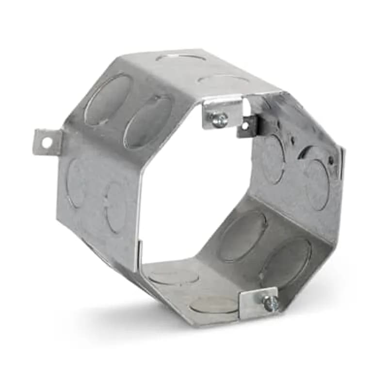 Octagon Concrete Box, 41 Cubic Inches, 4 Inch Diameter x 3-1/2 Inch Depth, 1/2 Inch and 3/4 Inch Knockouts, Pre-Galvanized Steel, Drawn Construction, For use with Conduit