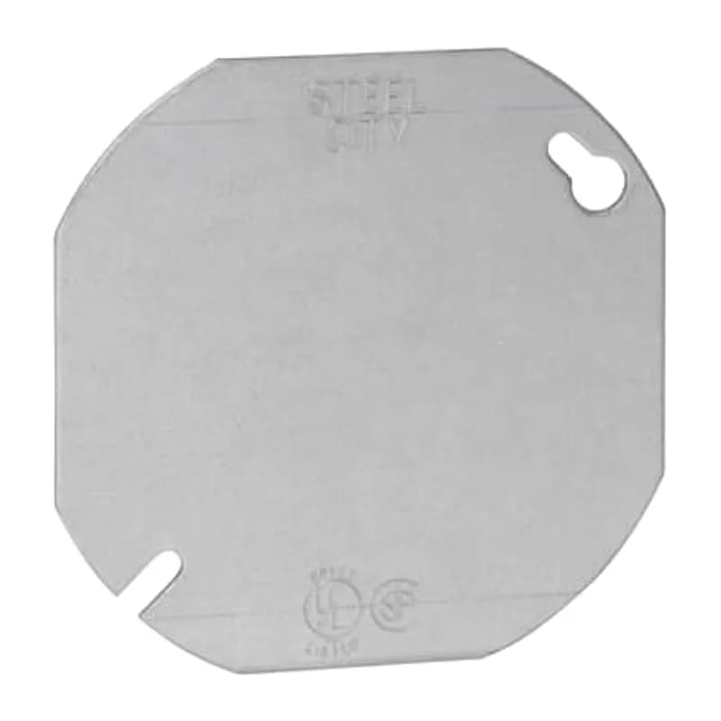 Octagon Box Cover, 4 Inch Diameter, Pre-Galvanized Steel, Flat and Blank, For use with Octagon Boxes