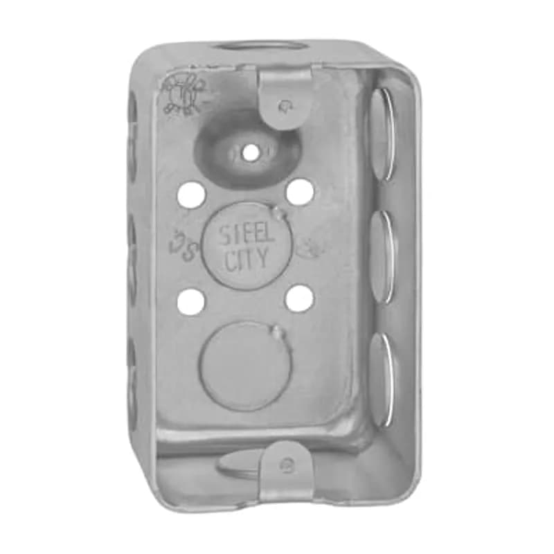 ABB - Installation Products 68371 1/2 - Single Gang Utility Box, 18.8 Cubic Inches, 4-1/8 Inches Long x 2-1/2 Inch Wide x 2-3/16 Inch Deep, 1/2 Inch Knockouts, Pre-Galvanized Steel, Drawn Construction, Factory-Provided Raised Ground Screw Location, For use with Conduit