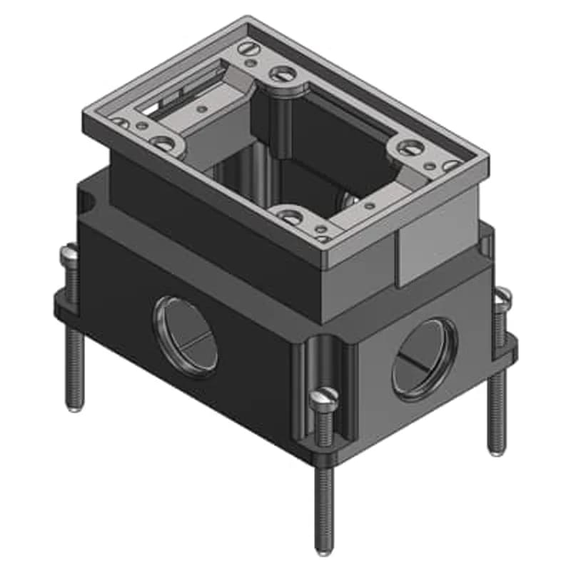 Single Gang Flush Service Floor Box, 35 Cubic Inches, Length 4-1/2 Inches, Width 3 Inches, 1 Inch Conduit Hubs, Cast Iron with Aluminum Trim, For Power, Communications, and Data