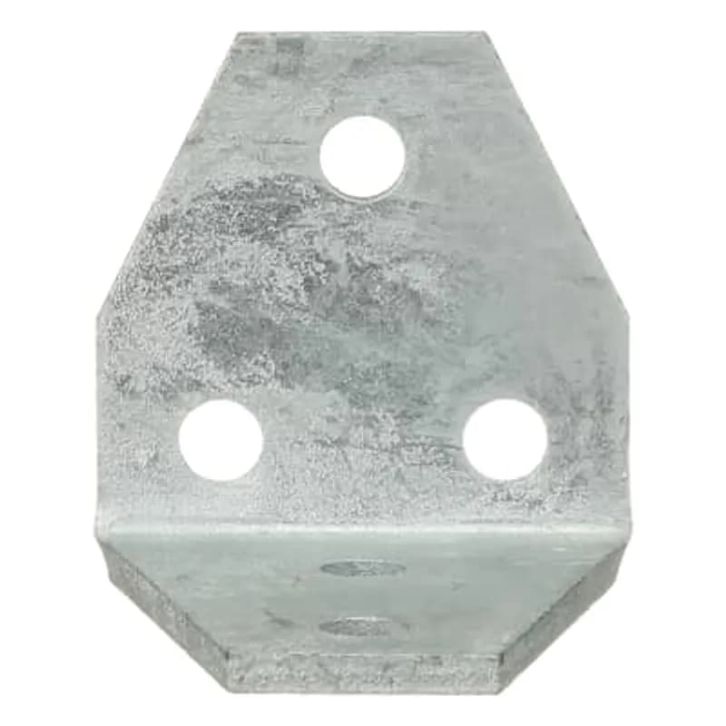 Channel Bracket. 90 Degree Angle. 5 Holes - 3 Hole X 2 Hole. Tapered Sides - narrows on ends. Height 4-1/8 Inch. Width 3-1/2 Inch. Depth 3-1/2 Inch. Thickness 1/4 Inch. Zinc coating is applied by hot-dipping after fabrication. Is in conformance with ASTM A-123, Grade 65 specification standards. Minimum of 2.5 mill thickness.