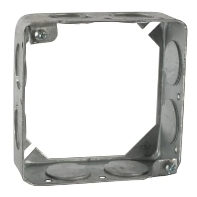 Square Box Extension Ring, 21 Cubic Inches, 4 Inch Square x 1-1/2 Inch Deep, 3/4 Inch Knockouts, Pre-Galvanized Steel