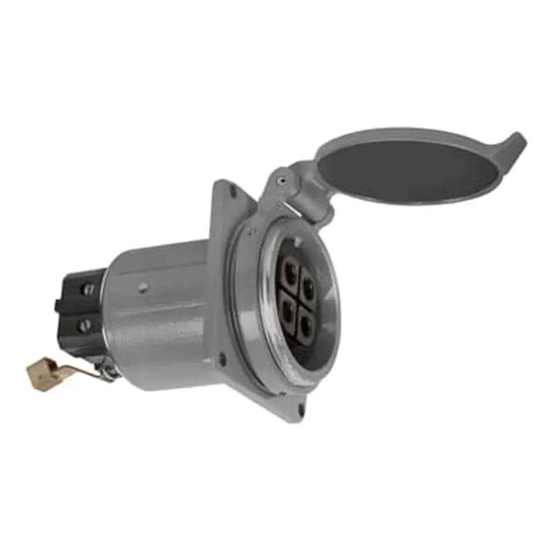 J-Line Panel Mount Receptacle Weathertight (Spring Hinged Flap Cover), 60 Amp, 4 Pole 4 Wire, with 1.1875 Inch Bushing I.D.