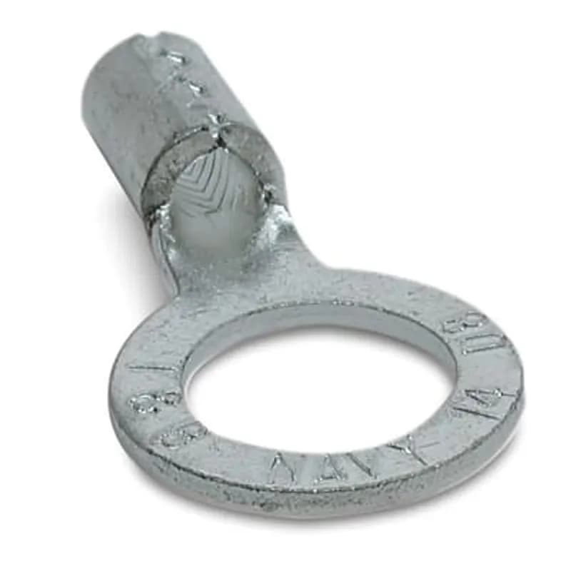 Non-Insulated Large Brazed Seam Ring Terminal, Length 1.32 Inches, Width .60 Inches, Bolt Hole 3/8 Inch, Wire Range #6 AWG, Copper, Tin Plated, 200 Pack