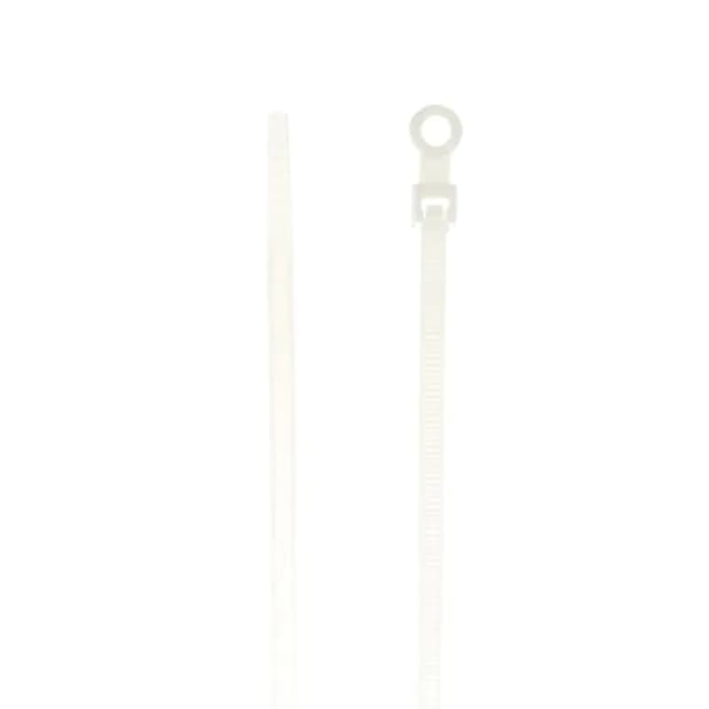 Integrated Mounting Hole Cable Tie, Natural Polyamide (Nylon 6.6) for Temperatures up to 85 Degrees Celsius (185 F) for Indoor Applications, UL/EN/CSA62275 Type 2/21 Rated for AH-2 Plenum and as a Flexible Cable and Conduit Support, Length of 205.70mm (8.1 Inches), Width of 4.6mm (0.18 Inches), Thickness of 1.35mm (0.053 Inches), Tensile Strength Rating of 222 Newtons (50 Pounds), #10 Screw for Mounting, Bulk Pack