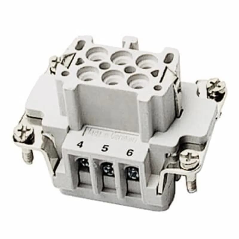 Female screw terminal insert. For use with B series, 6 contacts with ground.