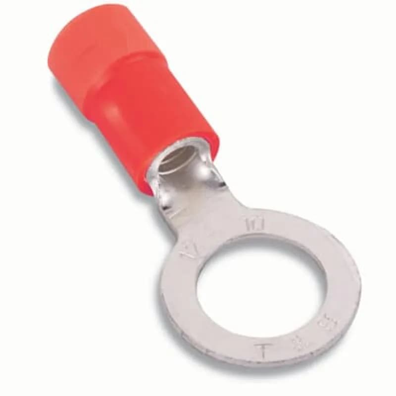 ABB - Installation Products KN18-10R-M - Nylon Insulated Ring Terminal, Length .858 Inches, Width .315 Inches, Bolt Hole #10, Wire Range #22-#16 AWG, Color Red, Copper, Tin Plated