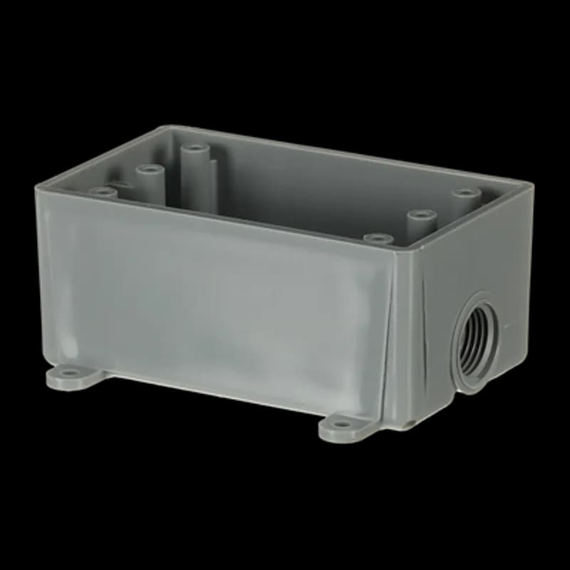 Single Gang Weatherproof T-Box, Length 4.56 Inches, Width 2.80 Inches, Depth 2 Inches, Cable Entry Size 1/2 Inch, Material PVC, Color Gray, Pack of 8
