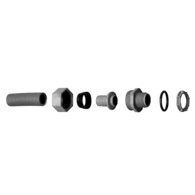 1-1/4 Inch, Straight, Two-Piece Liquidtight Non-Metallic Fitting, UL E32447, Temperatures up to 107 Degrees C, Nitril Rubber O-Ring, PVC, Grey