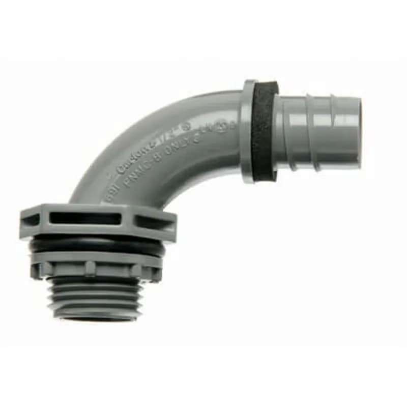 1/2 Inch, 90 Degree, One-Piece Liquidtight Non-Metallic Fitting, CSA, UL E32447, Temperatures up to 60 Degrees C, PVC, Grey
