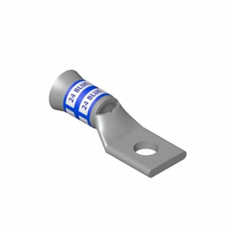 ABB - Installation Products 54105BS - Copper One-Hole Lug, Standard Barrel - Bell Shaped End, Peep Hole, Max 35kV, #6 AWG Wire, 1/4 Inch Bolt Size, Tin Plated, Die Code 24, Die Color Code Blue