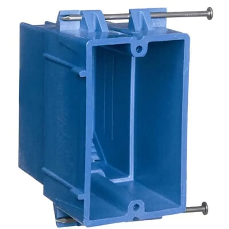 ABB - Installation Products BH122A-UPC - One-Gang New Work Outlet Box, Volume 22 Cubic Inches, Length 3.55 Inches, Width 2.11 Inches, Depth 3.63 Inches, Color Blue, Material PVC, Mounting Means Nails