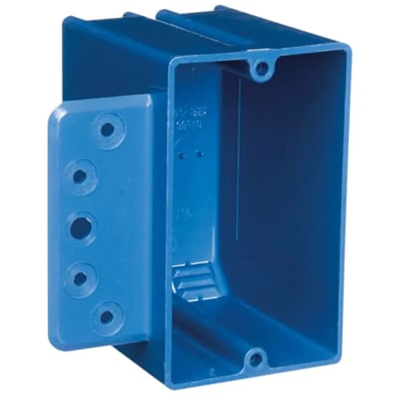 ABB - Installation Products B118B-UPC - One-Gang New Work Outlet Box, Volume 18 Cubic Inches, Length 3-3/4 Inches, Width 2-1/4 Inches, Depth 2-15/16 Inches, Color Blue, Material PVC, Mounting Means Bracket for 3/8 Inch to 5/8 Inch Wallboard - Steel and Wood Stud Mounting