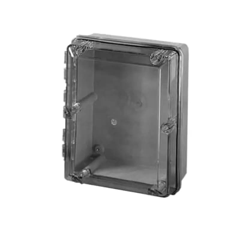 Circuit Safe Polycarbonate JIC Enclosure Assembly with hinged clear Cover, Internal Dimensions 6 Inches x 6 Inches x 5.45 Inches, External Dimensions 6.5 Inches x 6.5 Inches x 6.69 Inches