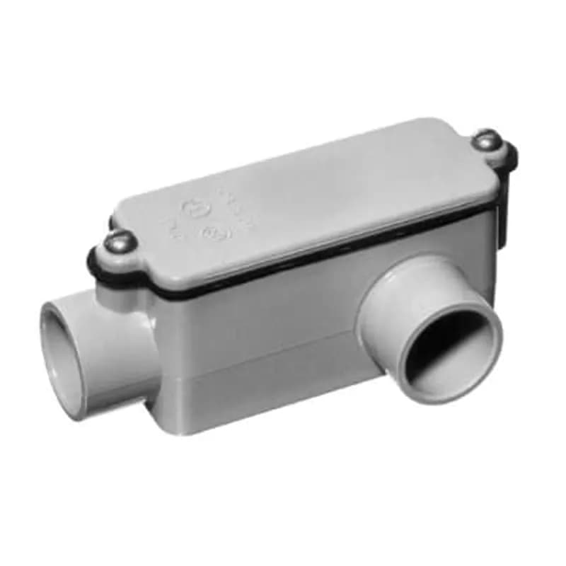 Type LL Conduit Body, Volume 12 Cubic Inches, Size 3/4 Inch, Length 6-9/32 Inches, Material PVC, Color Gray, For use with Schedule 40 and 80 Conduit, Pack of 4