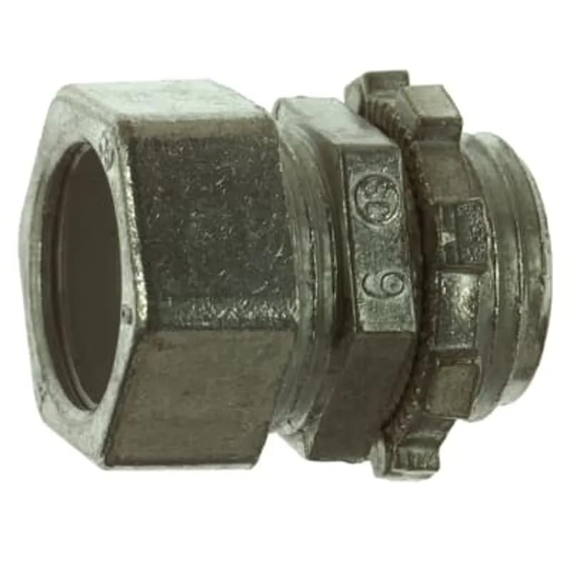 Connector, Non-Insulated Compression, Conduit Size 3/4 Inch, Length 1-11/32 Inch, Width 1-5/32 Inch, Die Cast Zinc, For use with EMT Conduit, Sold by Each