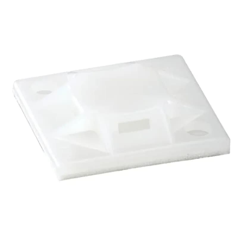 Cable Tie Mounting Base, Natural Nylon 6.6 for Temperatures up to 70 Degrees Celsius (158 F), Length of 25.14mm (0.99 Inches), Width of 25.14mm (0.99 Inches), Height of 5.08mm (0.198 Inches), Mechanical Strength 50 Newtons (11 Pounds), Hole Size #6, Synthetic Rubber Mounting Method, 100 Pack