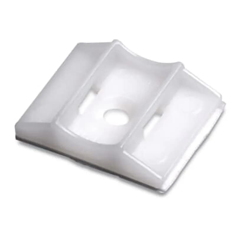 Cable Tie Mounting Cradle, Natural Nylon 6.6 for Temperatures up to 49 Degrees Celsius (120 F), Width of 25.4mm (1.0 Inches), Length of 31.75mm (1.25 Inches), Height of 7.23mm (0.285 Inches), Clearance Hole Diameter of 3.96mm (0.156 Inches), Rubber Based Adhesive Mounting (Can Also Use #6 Self-Tapping Screw for Added Strength), Accepts Cable Ties to 220 Newtons (50 Pounds), Bulk Pack