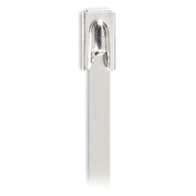 Ball-Lock 304 Stainless Steel Cable Tie, Uncoated, for Temperatures up to 300 Degrees Celsius (572 F) for Indoor and Outdoor Applications, Suitable for High Temperature Environments, UL/EN/CSA62275 Type 2S Rated for AH-1 Plenum, Length of 360mm (14.2 Inches), Width of 4.75mm (0.187 inches), Thickness of 0.25mm (0.01 Inches), Tensile Strength Rating of 890 Newtons (200 Pounds)