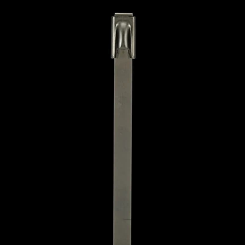 Ball-Lock 316 Stainless Steel Cable Tie, Uncoated, for Temperatures up to 300 Degrees Celsius (572 F) for Indoor and Outdoor Applications, Suitable for High Temperature Environments, UL/EN/CSA62275 Type 2S Rated for AH-1 Plenum, Length of 360mm (14.2 Inches), Width of 4.75mm (0.187 inches), Thickness of 0.25mm (0.01 Inches), Tensile Strength Rating of 890 Newtons (200 Pounds)