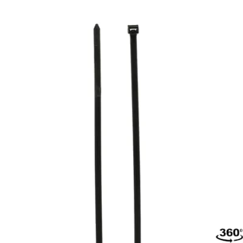 Heavy Duty Cable Tie, Black Polyamide (Nylon 6.6) for Temperatures up to 105 Degrees Celsius (220 F), Weather and Ultraviolet Resistant for Indoor and Outdoor Applications, UL/EN/CSA62275 Type 2/21S Rated for AH-2 Plenum and as a Flexible Cable and Conduit Support, Length of 599.72mm (23.611 Inches), Width of 7.62mm (0.30 Inches), Thickness of 1.91mm (0.075 Inches), Tensile Strength Rating of 534 Newtons (120 Pounds), 25 Pack