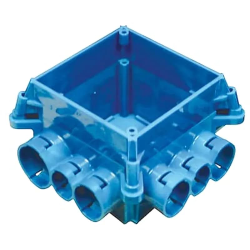 Non-metallic square mud box with 4 inch. square ring and 12 integral connectors. 44.6 Cubic Inch Capacity.