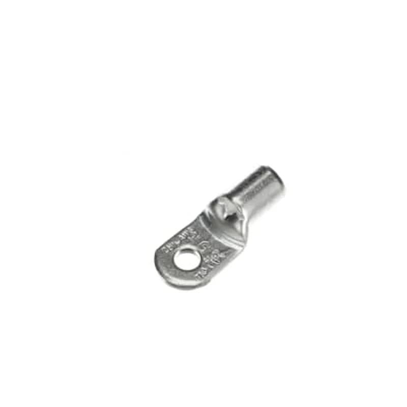 Non-Insulated Tubular Ring Terminal, Length 1.59 Inches, Width .69 Inches, Bolt Hole 1/4 Inch, Wire Range 2/2AN, Copper, Tin Plated, 100 Pack