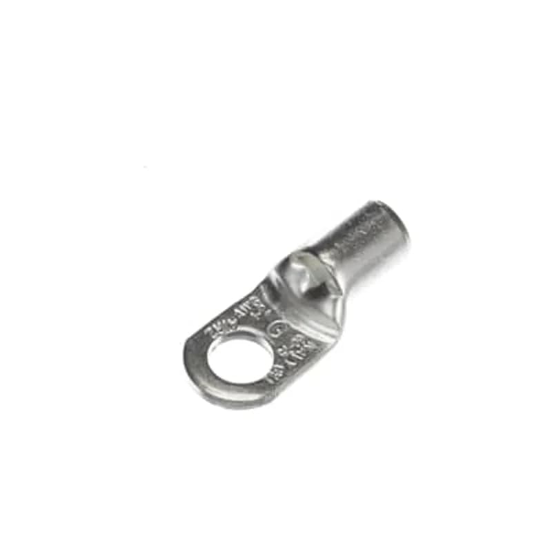 Non-Insulated Tubular Ring Terminal, Length 1.59 Inches, Width .69 Inches, Bolt Hole 3/8 Inch, Wire Range 2/2AN, Copper, Tin Plated, 100 Pack