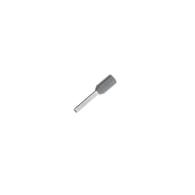 Polypropylene-Insulated Ferrule, Total Length .551 Inches/14.0mm, Pin Length .315 Inches/8mm, Pin Diameter .051 Inches/1.3mm, Base Diameter .11 Inches/2.8mm, Wire Range 18 AWG/.75mm2, Color Gray, Copper, Tin Plated