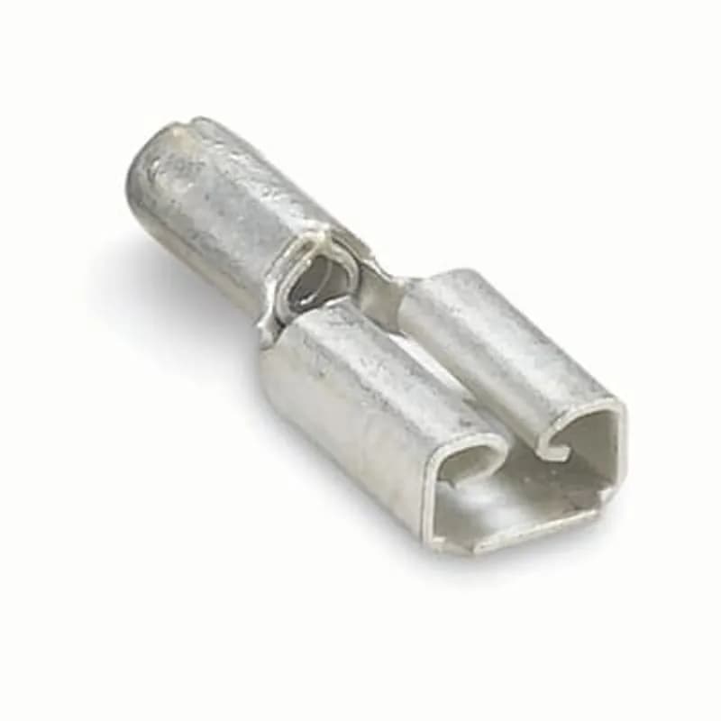 Non-Insulated Female Disconnect, Length .64 Inches, Width .23 Inches, Tab Size .187x.032, Wire Range #22-#18 AWG, Copper, Tin Plated, 1,000 Pack