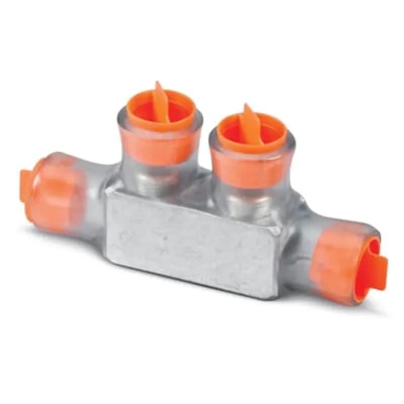 ABB - Installation Products CSR 350 - Aluminum Multi-Tap Encapsulated Splice One-Way Configuration, 2 Outlets, Wire Range 350 kcmil-6 Str, Length 4.56 Inches, Width 1.37 Inches, Height 2.12 Inches, Hex Size 5/16 Inch, Clear Insulation