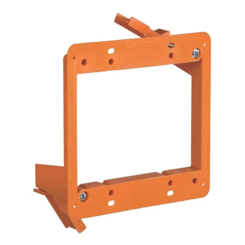 Two-Gang Low-voltage Old Work Bracket, Length 4.28 Inches, Width 4.28 Inches, Depth 1.66 Inches, Color Orange, Material Non-Metallic