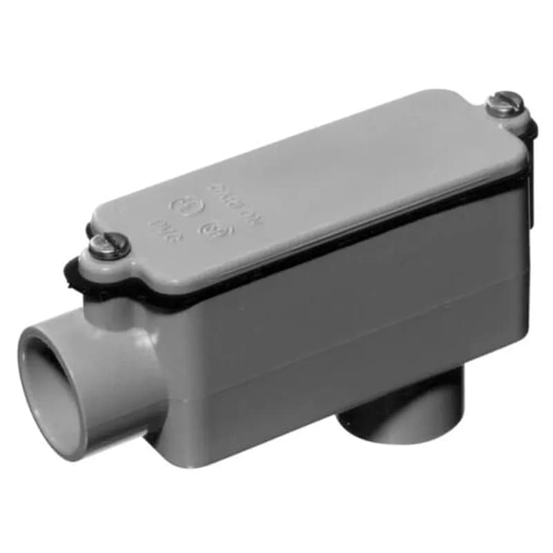 ABB - Installation Products E986E - Type LB Conduit Body, Volume 12 Cubic Inches, Size 3/4 Inch, Length 5-9/32 Inches, Width 1-3/4 Inches, Material PVC, Color Gray, For use with Schedule 40 and 80 Conduit