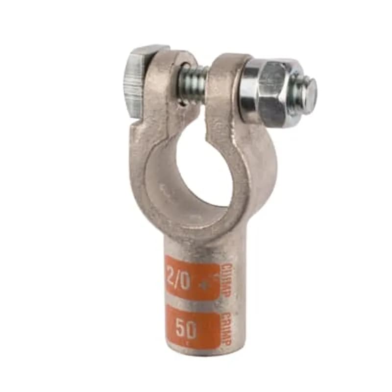 Heavy Duty Battery Connector, Copper Tin-Plated Straight for Negative Post using 2/0 Gauge Battery Cable, Die Color Code Orange