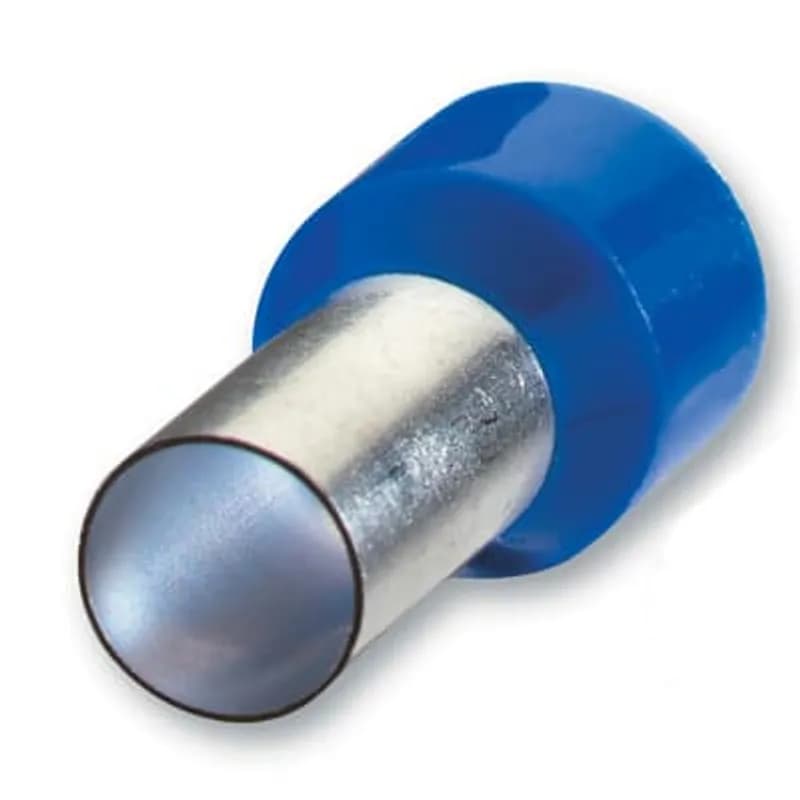 Polypropylene-Insulated Old DIN Ferrule, Total Length .571 Inches/14.5mm, Pin Length .315 Inches/8mm, Pin Diameter .051 Inches/1.3mm, Base Diameter .110 Inches/2.8mm, Wire Range #18 AWG/.70mm2, Color Light Blue, Copper, Tin Plated