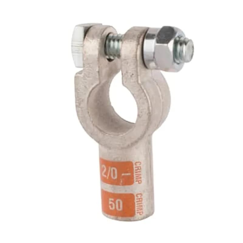 Heavy Duty Battery Connector, Copper Tin-Plated Straight for Positive Post using 2/0 Gauge Battery Cable, Die Color Code Orange