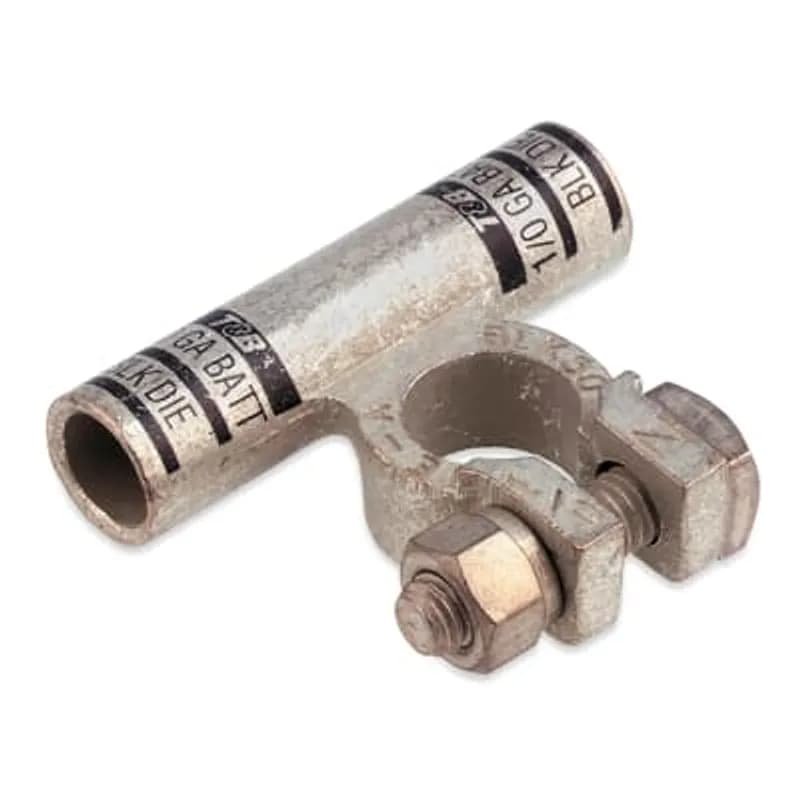 Heavy Duty Battery Connector, Copper Tin-Plated Flag for Negative Post using 2/0 Gauge Battery Cable, Die Color Code Orange