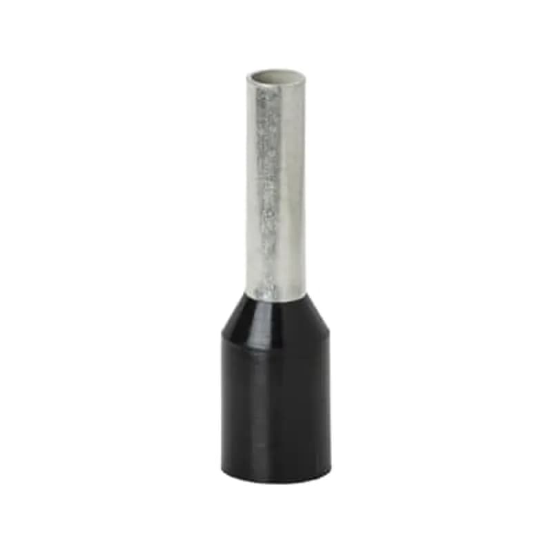 Polypropylene-Insulated Ferrule, Total Length .571 Inches/14.5mm, Pin Length .315 Inches/8mm, Pin Diameter .071 Inches/1.8mm, Base Diameter .134 Inches/3.4mm, Wire Range 16 AWG/1.50mm2, Color Black, Copper, Tin Plated