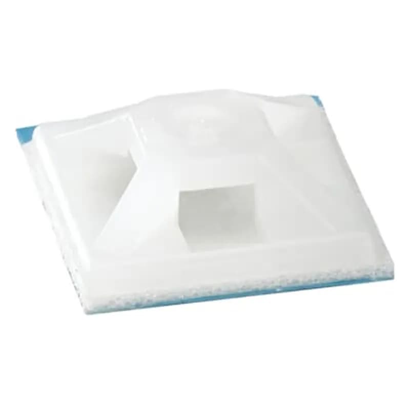 Four-Way Mounting Base, Natural Nylon 6.6 for Temperatures up to 65 Degrees Celsius (149 F), Length of 50.8mm (2.0 Inches), Width of 50.8mm (2.0 Inches), Height of 7.4mm (0.290 Inches), Self-Adhesive/Screw Mounting Method, #8 Screw, Mounting Hole Size of 4.3mm (0.169 Inches), 50 Pack