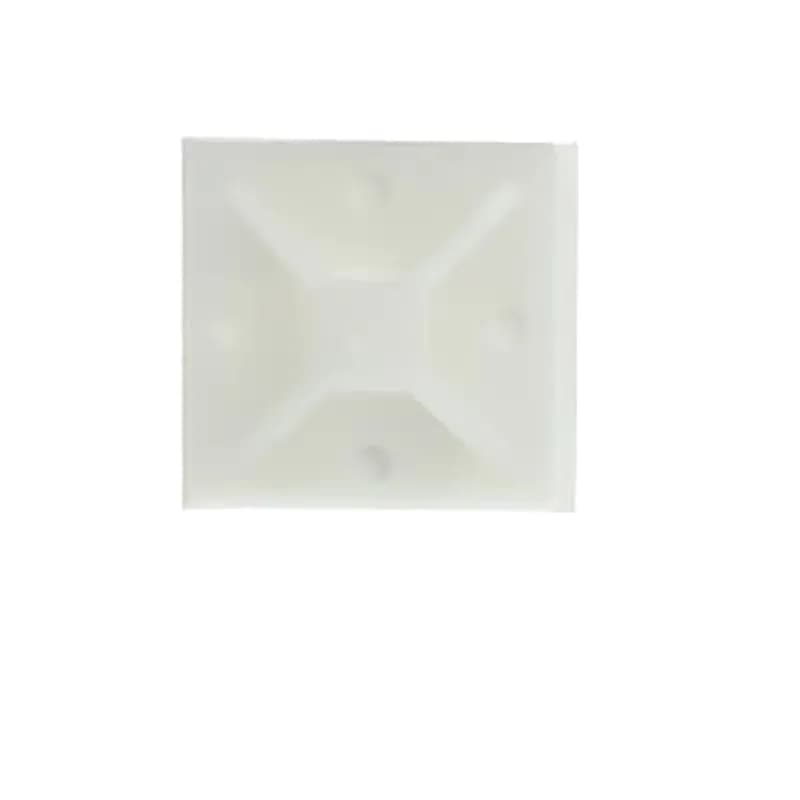Four-Way Mounting Base, Natural Nylon 6.6 for Temperatures up to 65 Degrees Celsius (149 F), Length of 38.1mm (1.5 Inches), Width of 38.1mm (1.5 Inches), Height of 7.4mm (0.290 Inches), Self-Adhesive/Screw Mounting Method, #8 Screw, Mounting Hole Size of 4.3mm (0.169 Inches), Bulk Pack