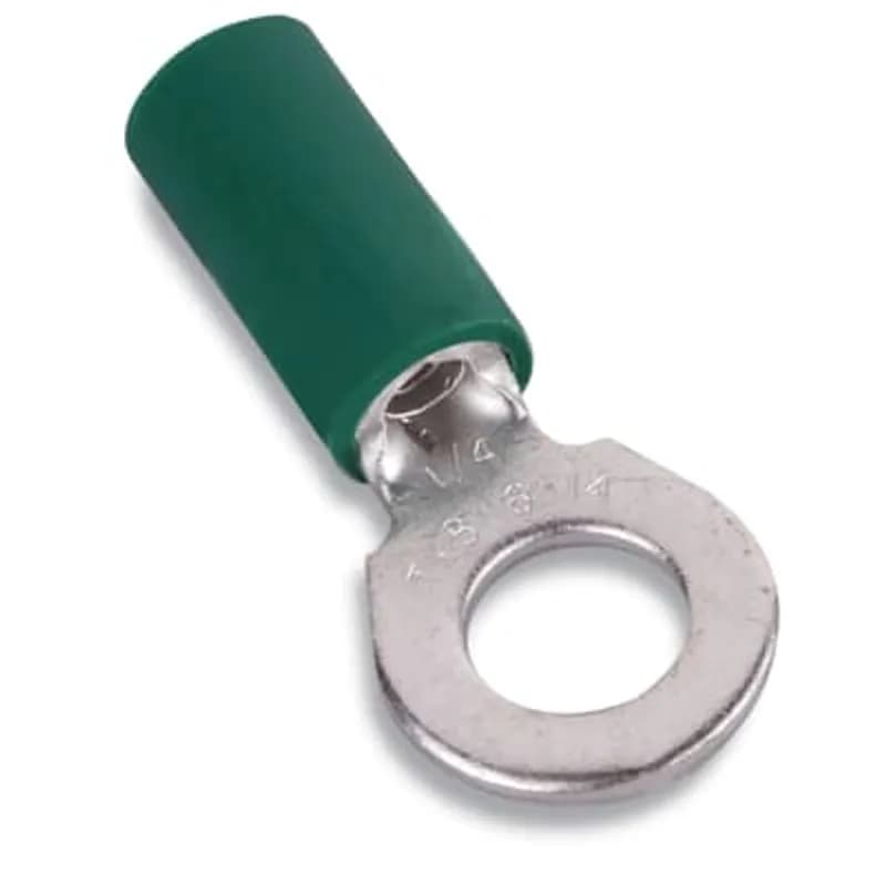 Vinyl Insulated Heavy-Duty Ring Terminal, Length 1.13 Inches, Width 0.39 Inch, Maximum Insulation 0.20, Bolt Hole #10, Wire Range #16-14 AWG Heavy Duty, Color Blue, Copper, Tin Plated, 500 Pack