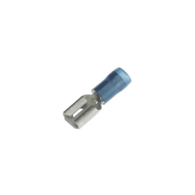 Nylon Insulated Female Disconnect, Length .91 Inches, Width .29 Inches, Maximum Insulation .162, Tab Size .250x.032, Wire Range #16-#14, Color Blue, Copper, Tin Plated, 1,000 Pack