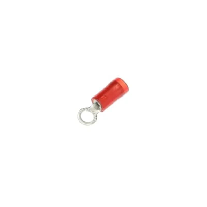 Nylon Insulated Ring Terminal, Length .72 Inches, Width .23 Inches, Maximum Insulation .136, Bolt Hole #6, Wire Range #22-#16 AWG, Color Red, Copper, Tin Plated, 1,000 Pack