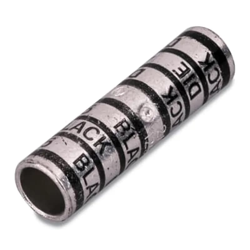 Copper Two-Way Splice, Long Barrel, Max 35kV, Wire Size 1 AWG, Length 2.0 Inches, Diameter 0.49 Inch, Tin Plated, Die Code 37, Die Color Code Green