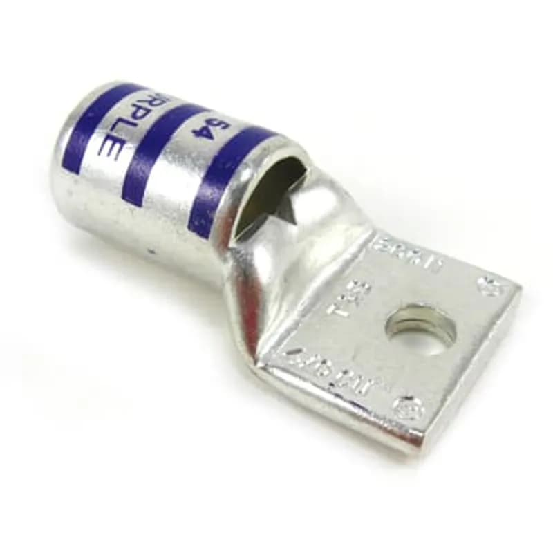 ABB - Installation Products 54167 - Copper One-Hole Lug, Standard Barrel, Peep Hole, Max 35kV, Wire Size 4/0 AWG, 1/4 Inch Bolt Size, Tin Plated, Die Code 54, Die Color Code Purple