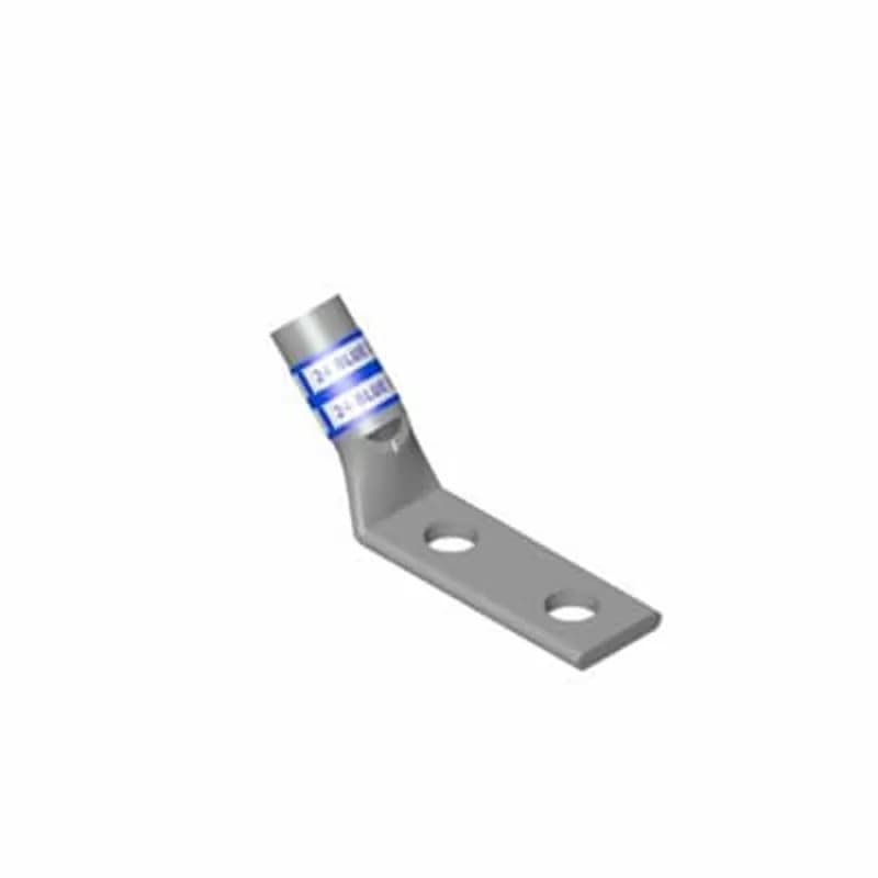 ABB - Installation Products 54209UF - Copper Two-Hole Lug, 45 Degree Bend Standard Barrel, Peep Hole, Max 35kV, Wire Size 1/0 AWG, 3/8 Inch Bolt Size, 1 Inch Hole Spacing, Tin Plated, Die Code 42, Die Color Code 42