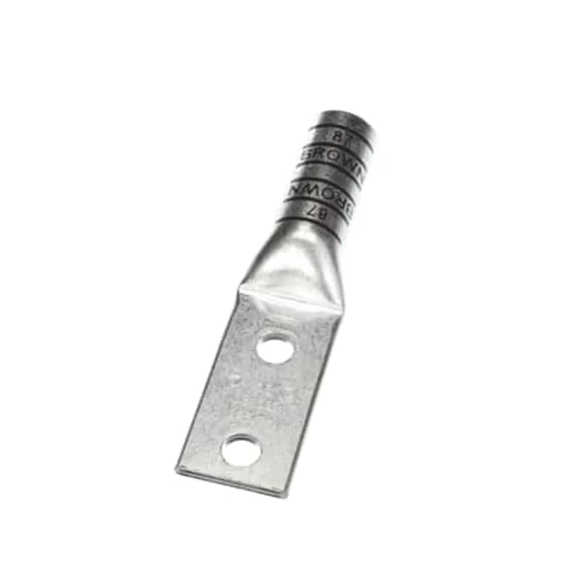 Copper Two-Hole Lug, Long Barrel, Blind End, Max 35kV, Wire Size 500 kcmil, 1/2 Inch Bolt Size, 1-3/4 Inch Hole Spacing, Tin Plated, Die Code 87, Die Color Code Brown
