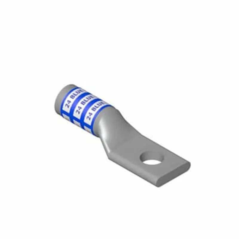 Aluminum One-Hole Lug, Long Barrel, Blind End, Max 35kV, 700 kcmil Wire, 5/8 Inch Bolt Size, Tin Plated, Die Code 112, Die Color Code Purple.
