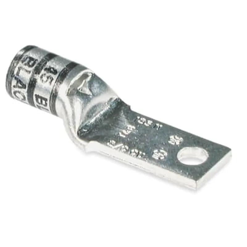 Copper One-Hole Lug, Standard Barrel - Narrow Tongue, Peep Hole, Max 35kV, Wire Size 4/0 AWG, 3/8 Inch Bolt Size, Tin Plated, Die Code 54, Die Color Code Purple